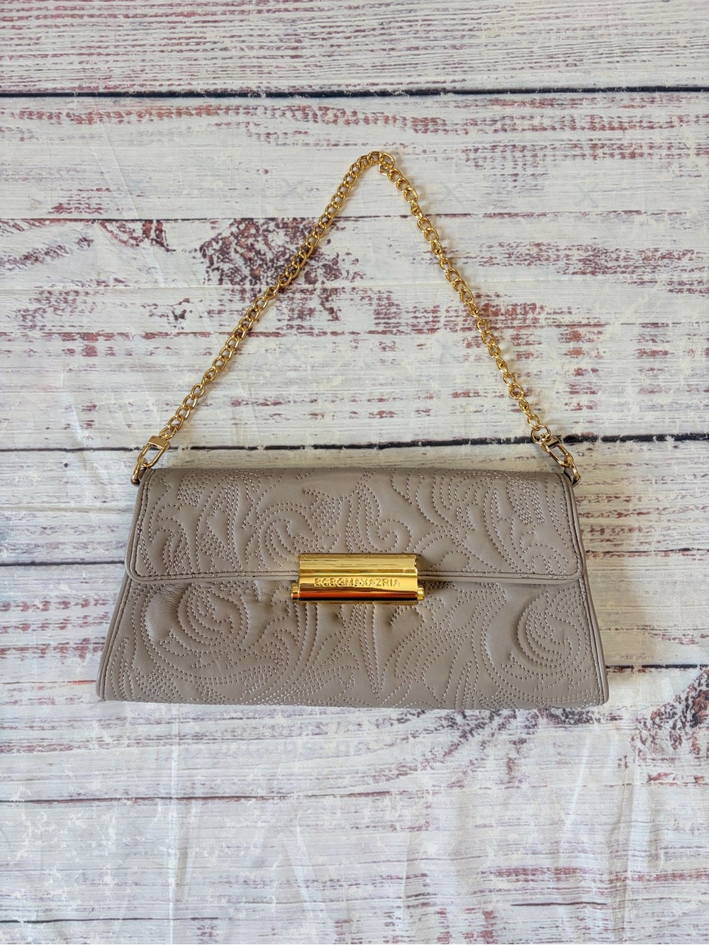 BCBGMaxAzria Taupe Quilted Shoulder Bag with Gold Chain